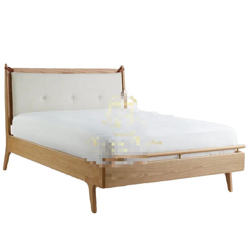 American solid wood double fabric soft bag small apartment master bedroom marriage bed