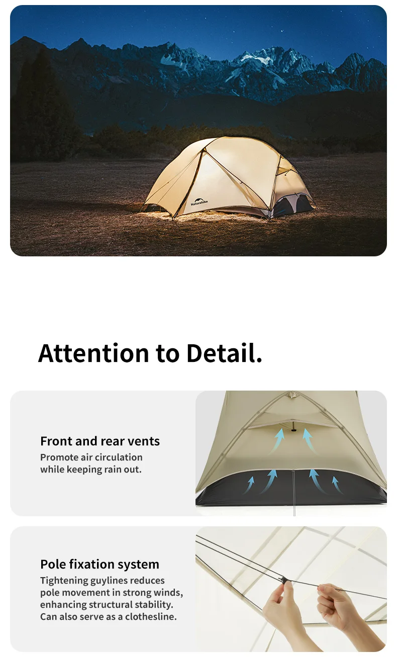 Naturehike Mongar 2 UL/PRO 1-2 Personen Rucksackzelt Nylon Wasserdicht Ultraleichtes Reise-Trekkingzelt mit Fußabdruckunterlage – Detail 11