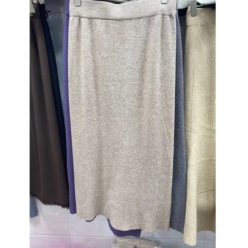 Women's Knitted Straight Skirts Elegant Versatile Slimming Package Hip Long Skirt Woman Solid Color Basic Jersey Pencil Skirts