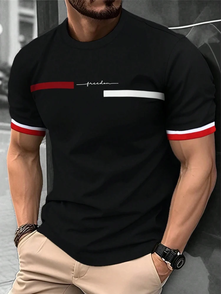 Los Angeles Striped Tshirt for Men Casual Street Tee Shirt Summer O-neck Oversized Beah Tee Business Casual Short Sleeve Tops