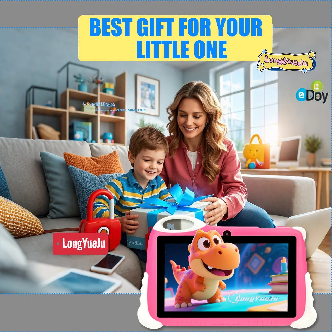 Tablet per bambini da 7 pollici con controllo parentale |   Tavoletta educativa con WiFi, schermo HD e doppia fotocamera | Regalo di Natale, Halloween