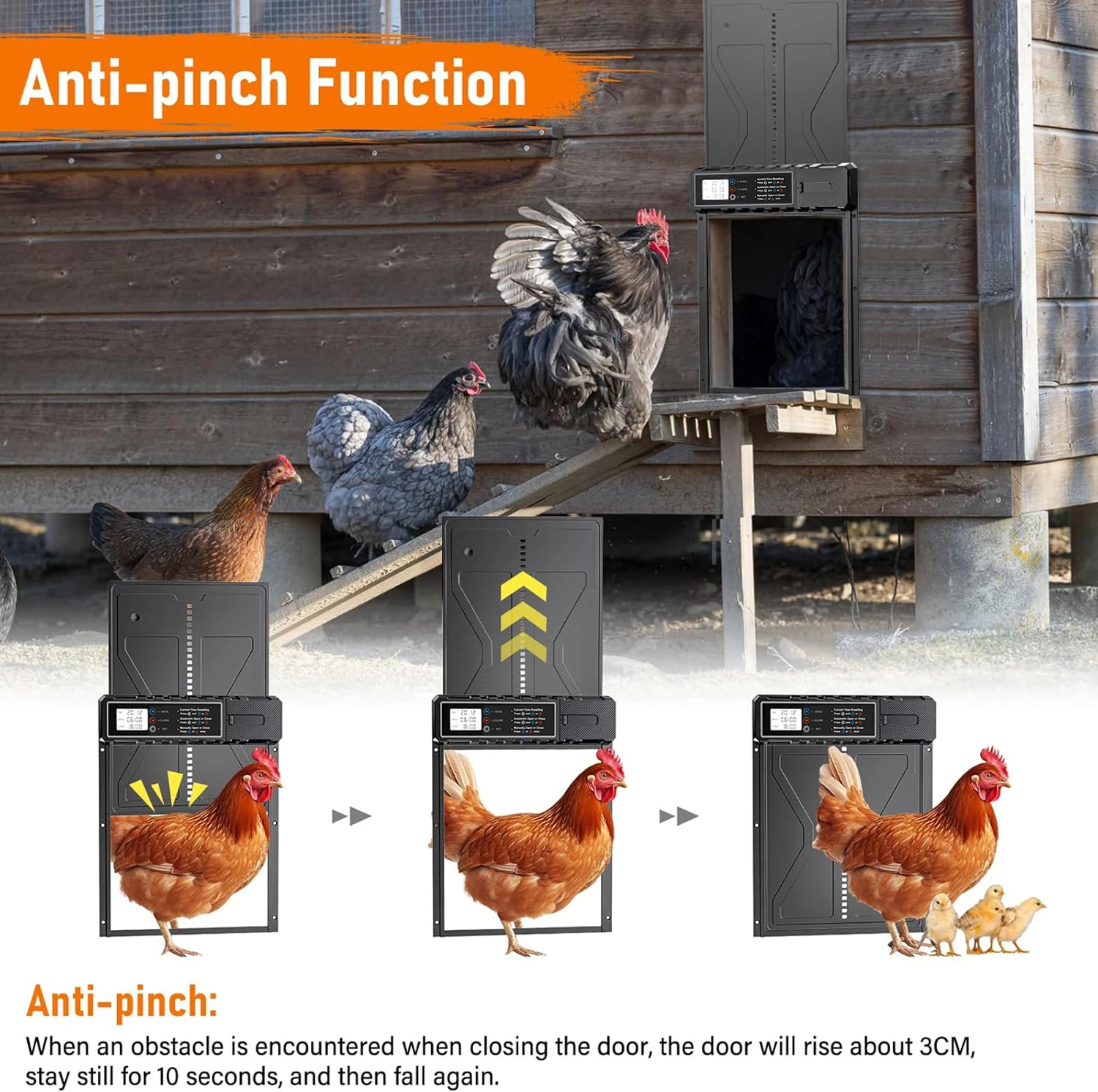 自動鶏小屋ドア、アヒル小屋ドア、LCDスクリーンタイミング機能付き大型自動鶏小屋ドア