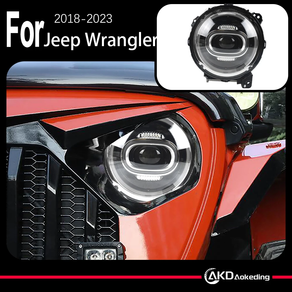 

AKD Car Head Lamp For Jeep Wrangler Rubicon 2018-2023 Head Lamp Auto Accessories Daytime lights retrofit Projector Facelift
