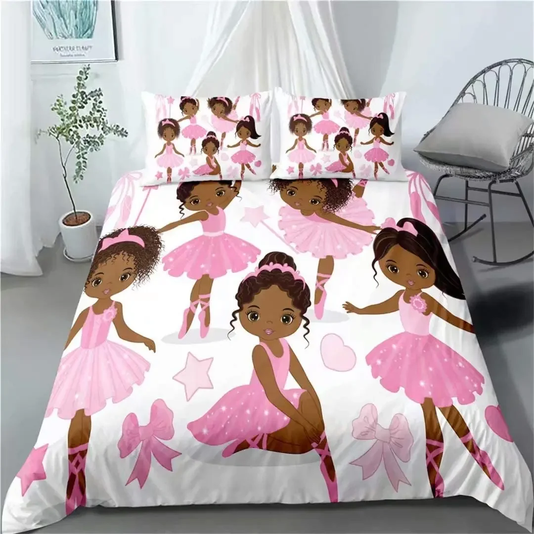 African American Duvet Cover Gilrs Kids Cute Ballet Princess Dancer Bedding Set Double Queen King Size Polyester Qulit Cover