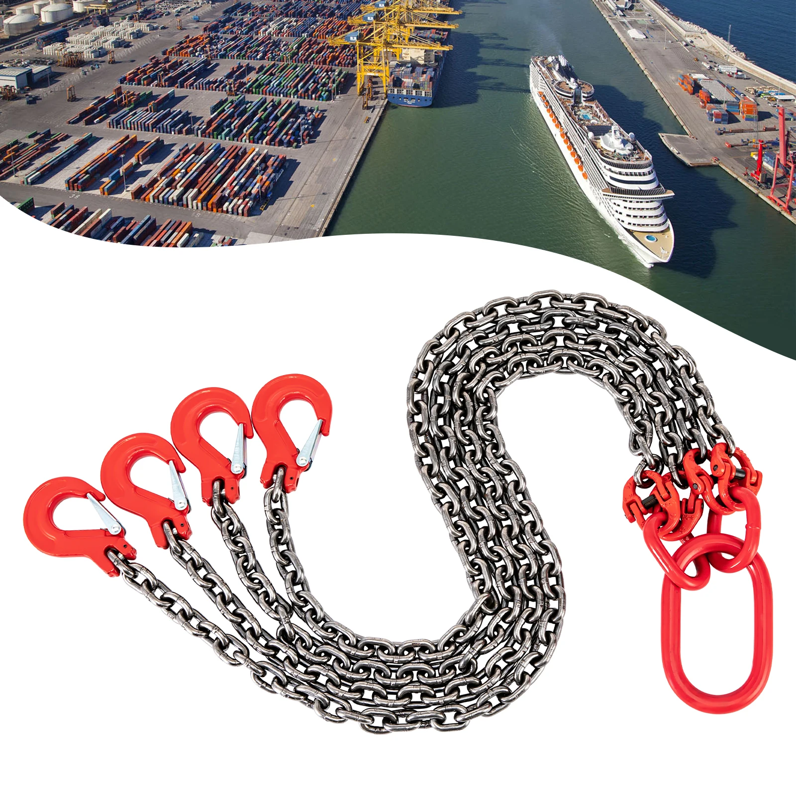 5FT Chain Sling 5/16 Inch *5FT Lift Chain Chain Hoist Lifts with 4 Leg Grab Hooks Used in Mining, Machinery, Ports, Building