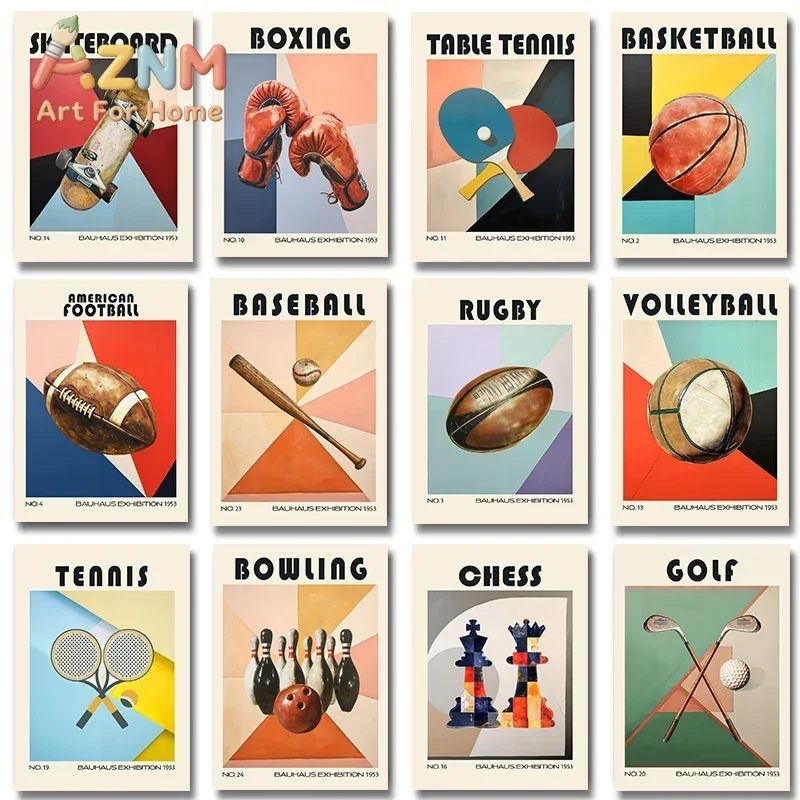 Vintage Golf Table Tennis Basketball  Rugby Boxing Gloves Sport Poster Canvas Painting Print for Living Room Wall Art Home Decor