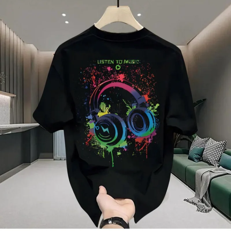Summer Men\'s 100% Cotton T-shirts American Oversized Trendy Printed Tee High Quality Men\'s Clothing Sports Sweatshirt Top 2024