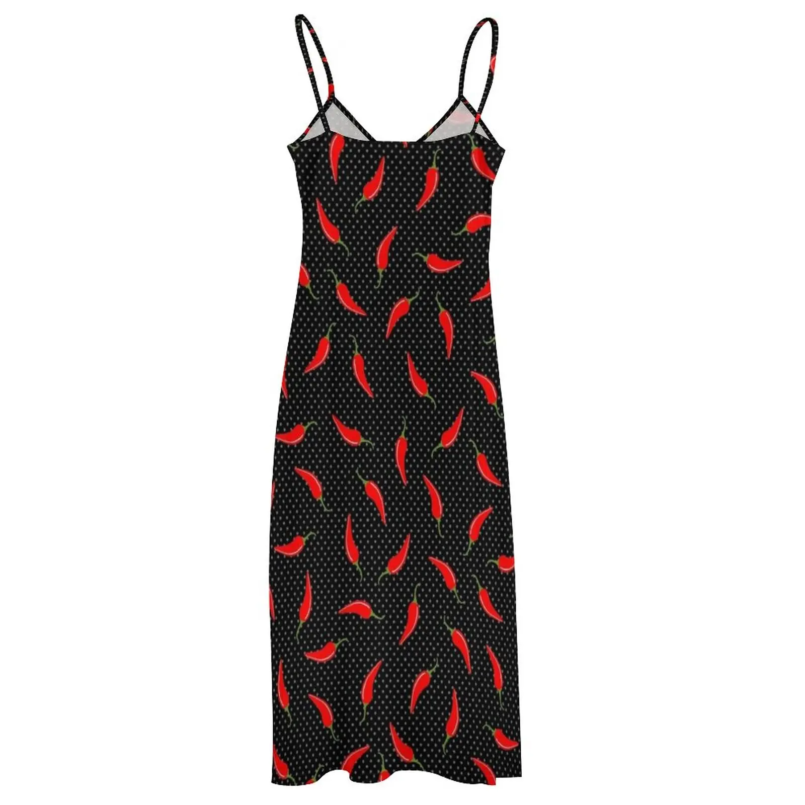 Dark Red Pepper and Dots Sleeveless Dress Women's summer skirt summer dress daily