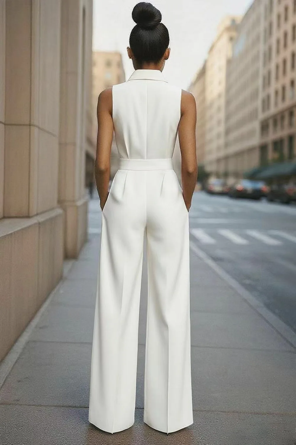 

New High Waist Commuter Jumpsuit Single Breasted Design Daily Clothing Summer Women's Fashion Sleeveless Wide Leg Long Jumpsuits