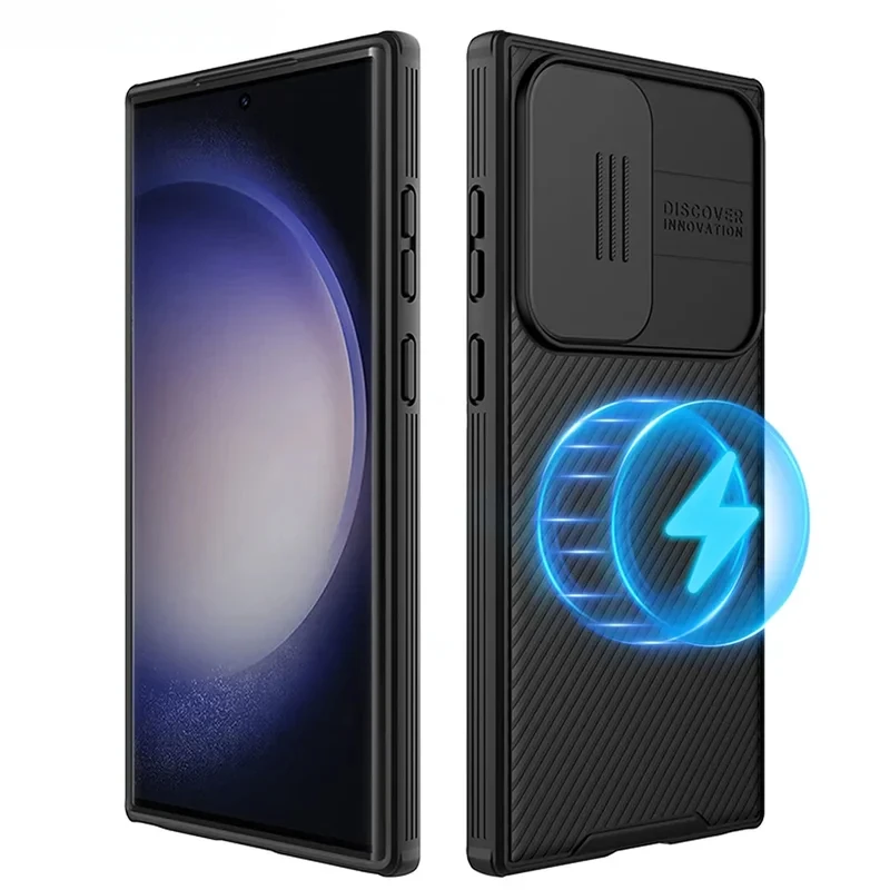 

Universal Case for Galaxy S22 - S24 Ultra. Magnetic, 360 ° Protection. Slide Lens Cover, Shock - Absorbent. PC + TPU,