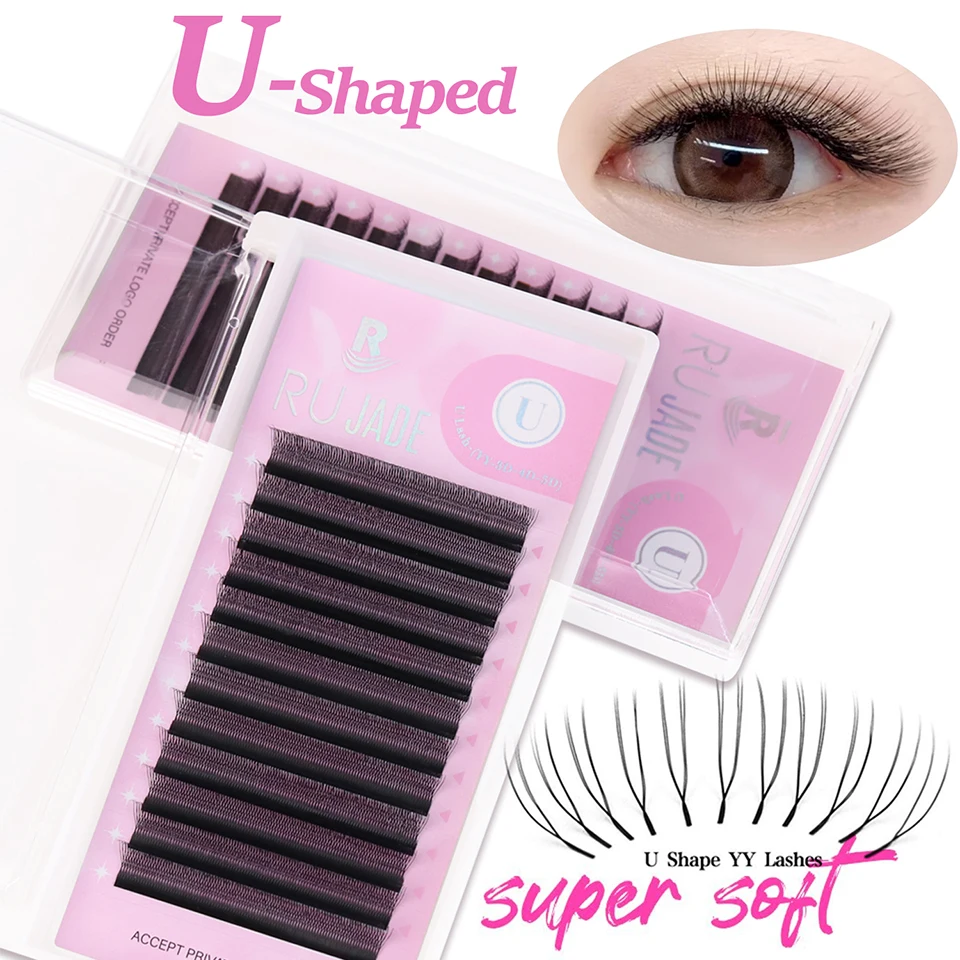

Rujade U-shaped YY Eyelashes Extensions Premium PBT Double Layer U Sahpe YY Lashes Ultra Soft Featherlight False Mink Eyelashes