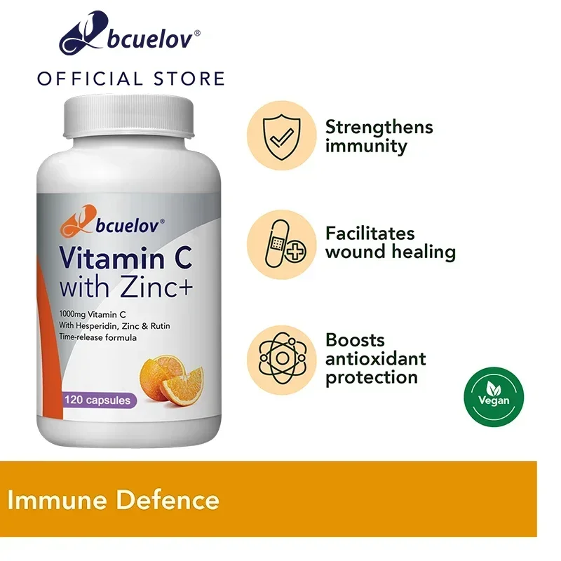 Vitamin C and Zinc Capsules, Excellent Source of Key Immune Health Nutrients, Antioxidants, 1000 Mg, Vitamin Supplement