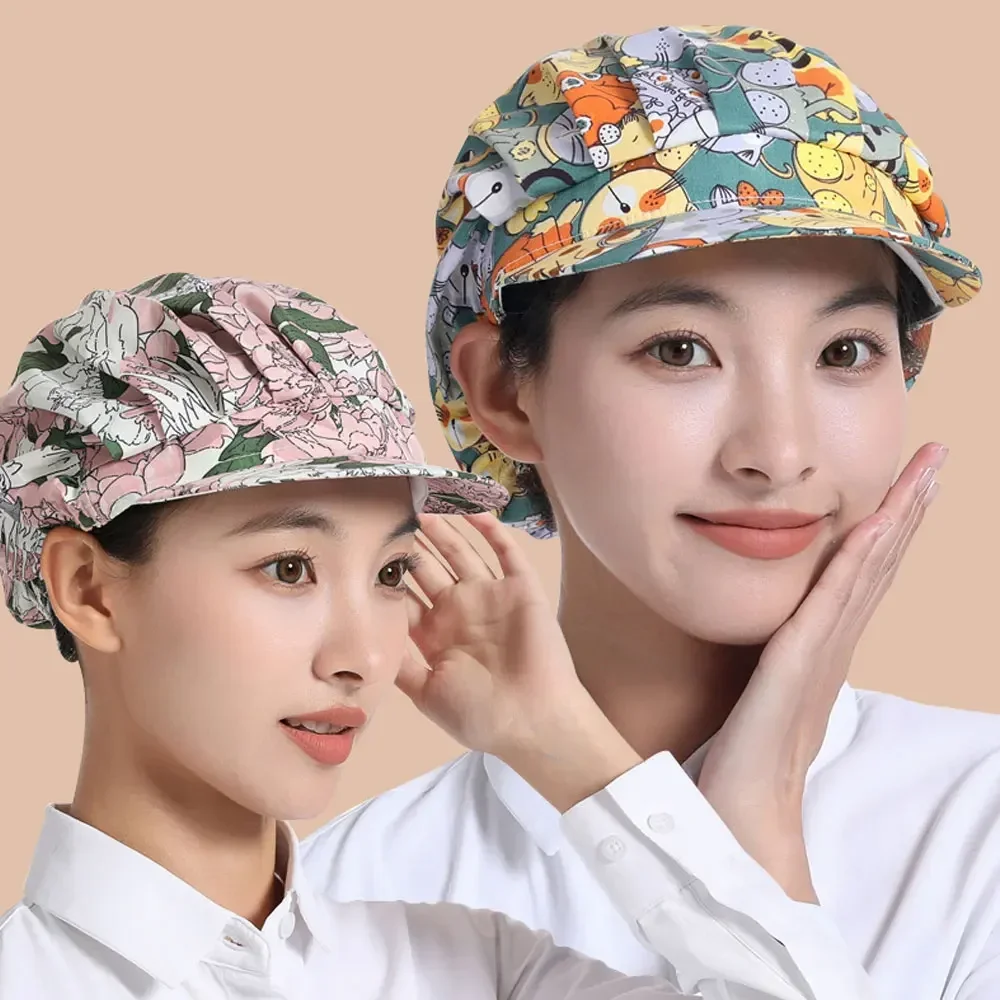 طباخ مضاد للدخان مع قبعة حافة قبعة أنثى المطبخ المنزل الطبخ الطبخ الغذاء حقيبة العمل الشعر تقديم الطعام قبعة النظافة