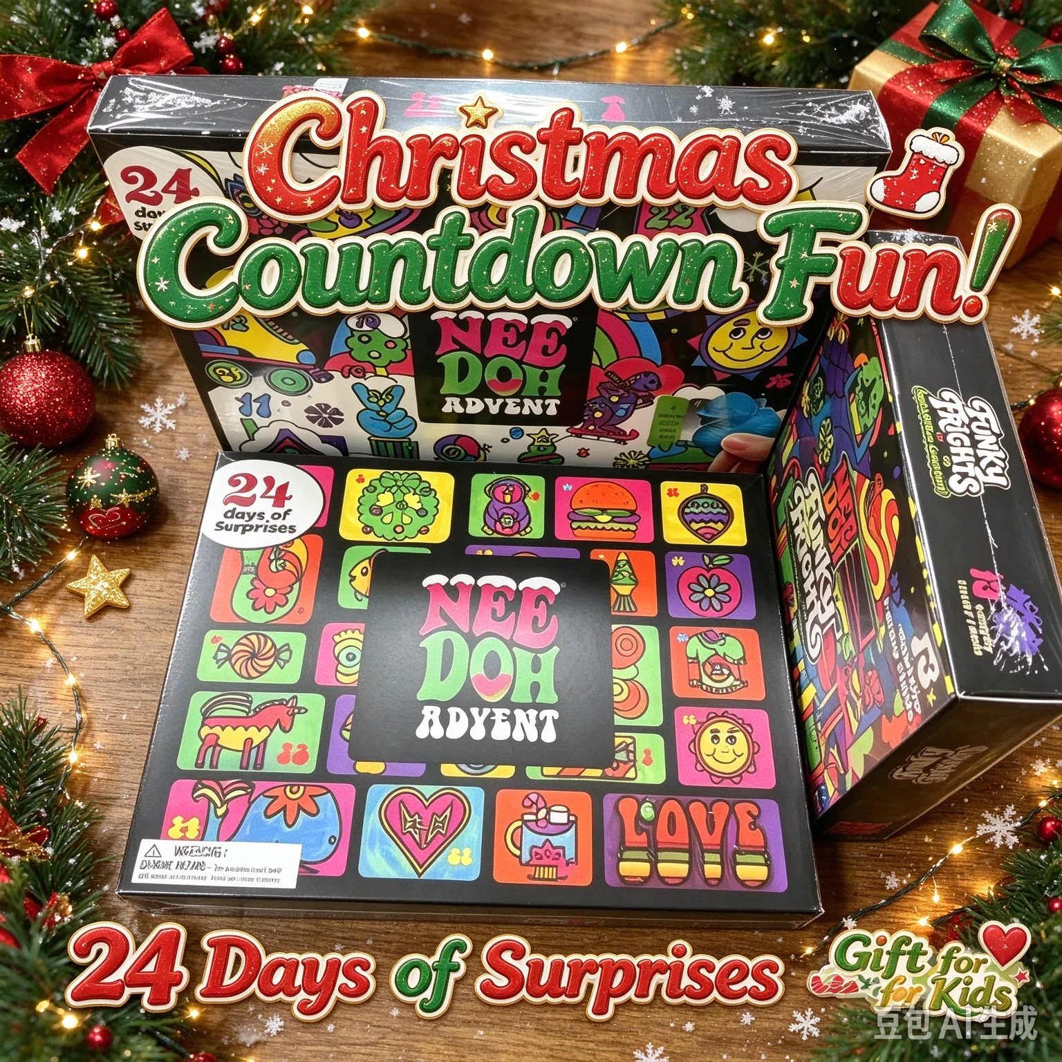 24Pcs Nee‑Doh Squish Fidget Advent Calendar Blind Box Squeeze Stress Relief Toy Christmas Holiday Countdown Surprise Gift Box