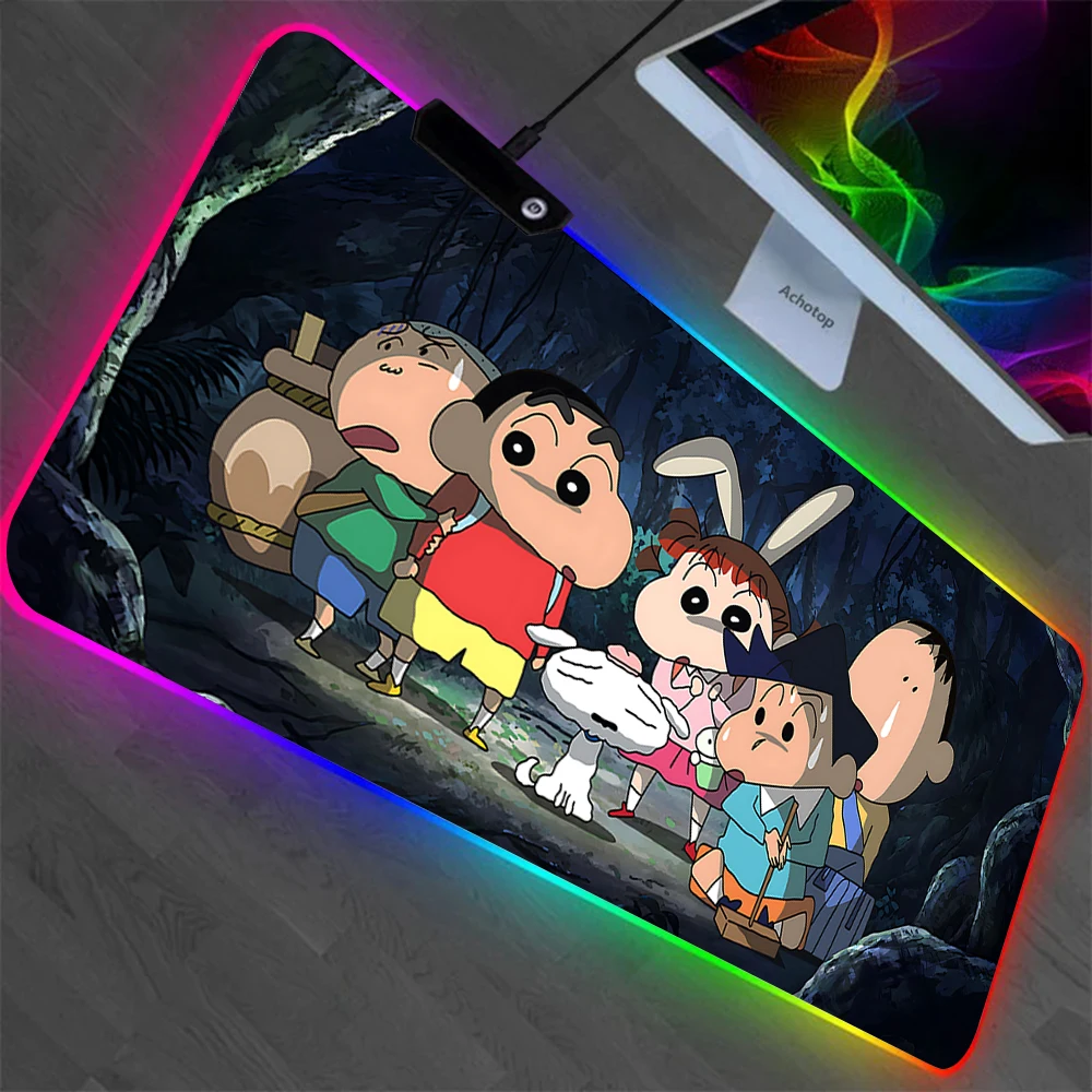 Cute Shin-chans Cartoon Crayons RGB Pc Gamer Keyboard Mouse Pad Mousepad LED Glowing Mouse Mats Rubber Gaming Computer Mausepad