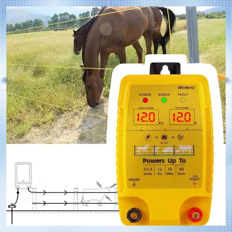 

AD-Electric Fence Dual Meter Display 12V 2A 2 Joules Controller For Animal Captivity EU Plug