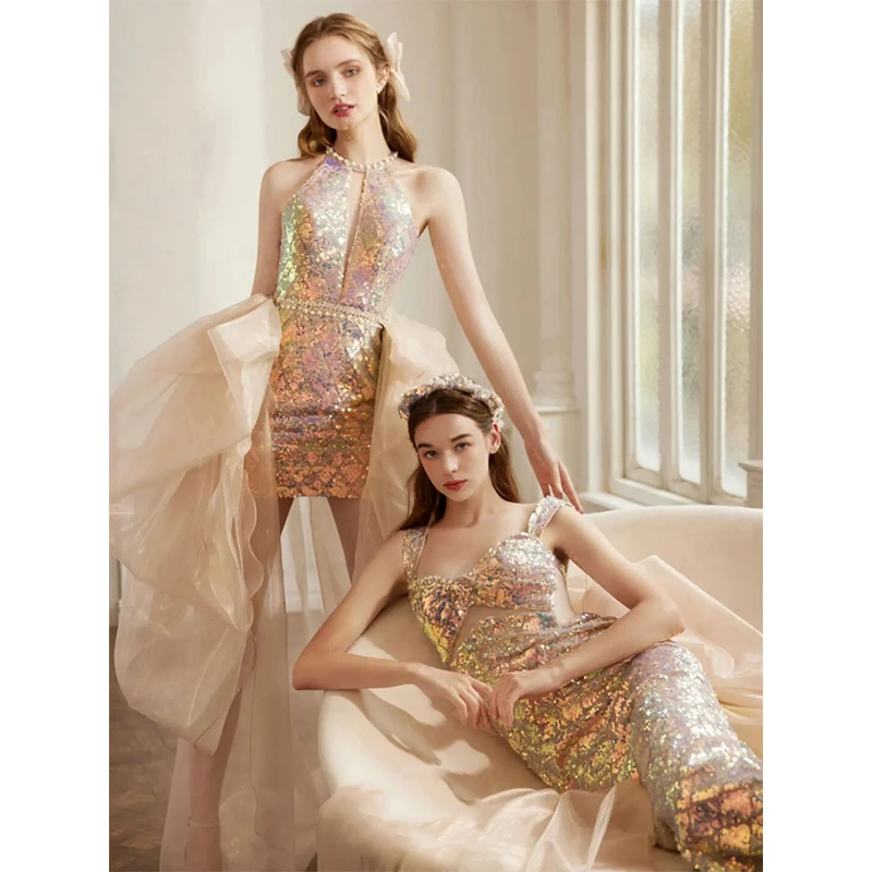 

Princ Sle Sequin Evening Gown Women's Wedding Dr Host High Waist Tailored for Par Performance Date Polyester Fiber