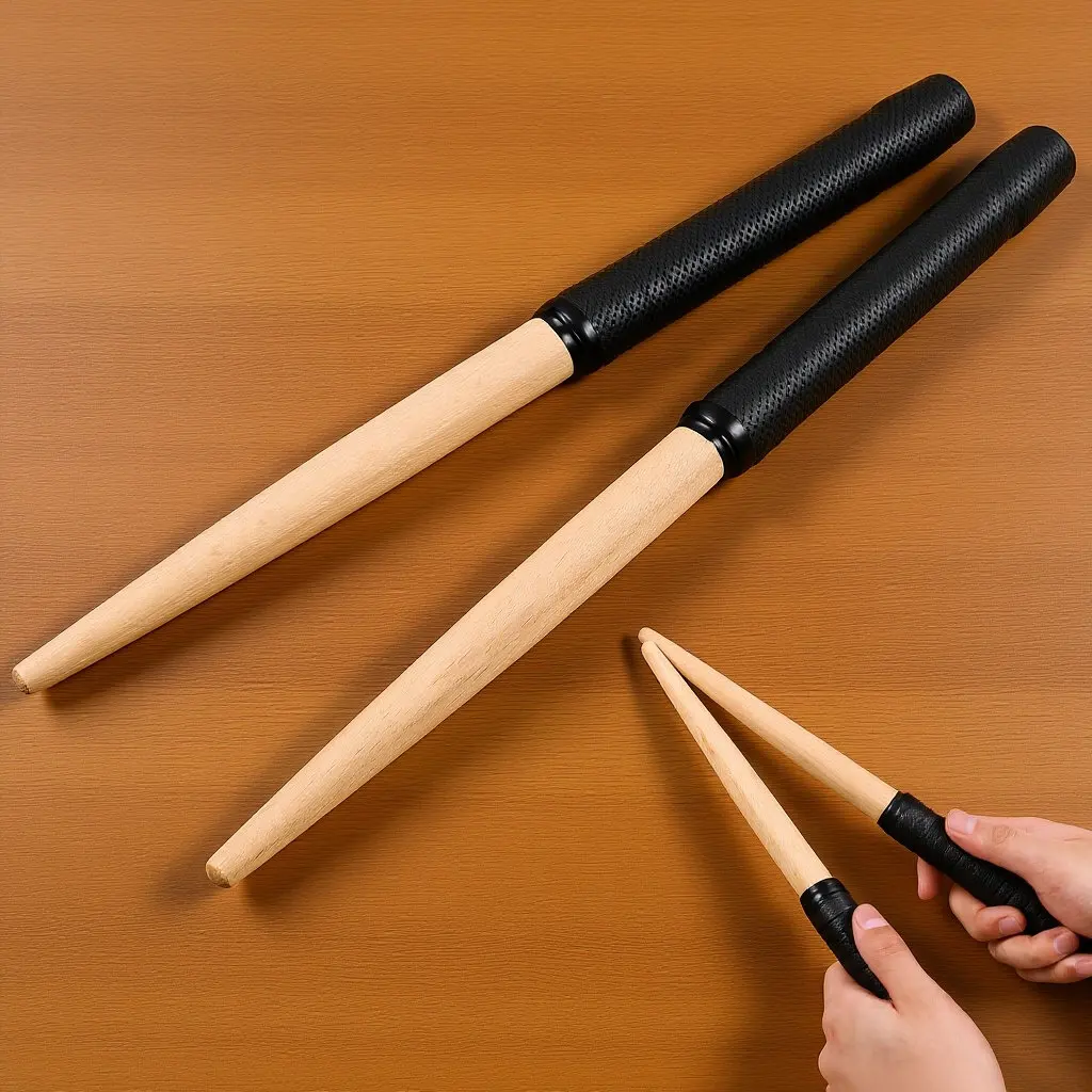 Pair Taiko Drumsticks Black 350x20mm Tapered Lightweight Resilience Balance Maibachi Drum Sticks for Tatakon