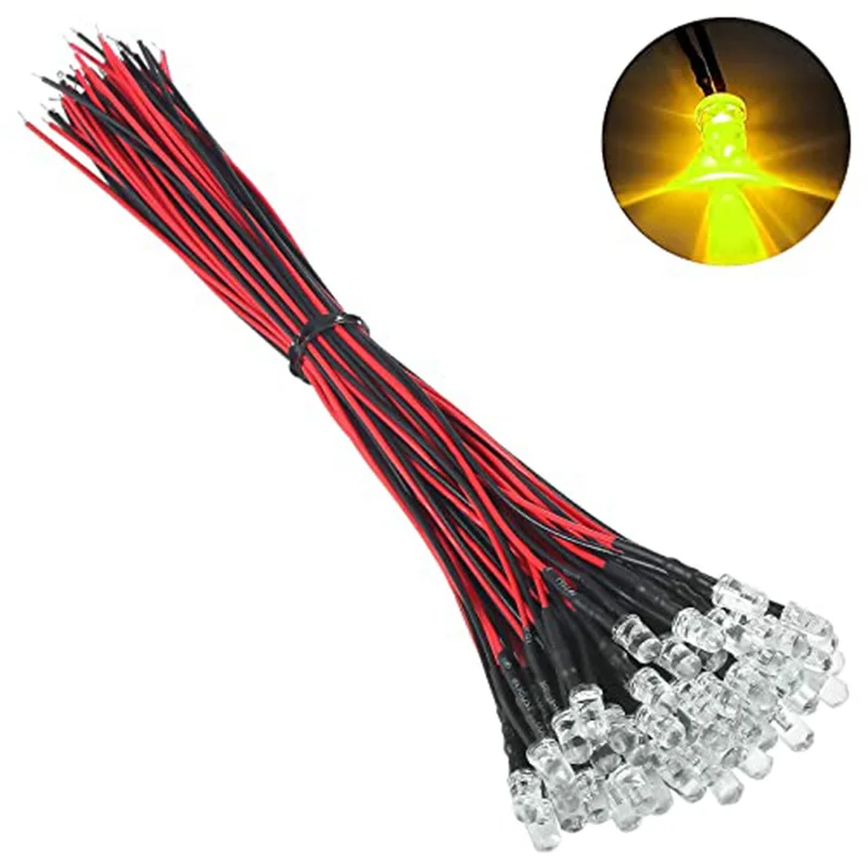 20PCS 3mm 5mm Pre Wired LED Round Light Lamp Bulb Chip Beads Cable DC 12V 20cm Decoration Light Emitting Diodes