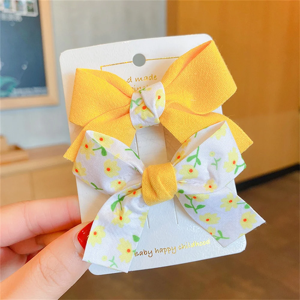 Bear Leader Kids Girls Accessories 2023 New Bow Hairpin Cute Girl Fabric Hairpin Little Girl Headdress Two-piece Girls Hair Pin