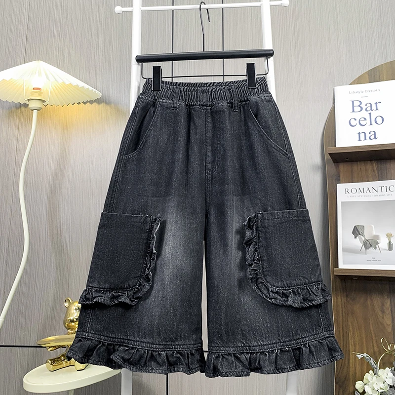 L-6XL حجم كبير الصيف الدنيم السراويل للنساء 2025 جديد الكورية موضة عالية الخصر نصف طول واسعة الساق فضفاض شورت جينز النساء #3