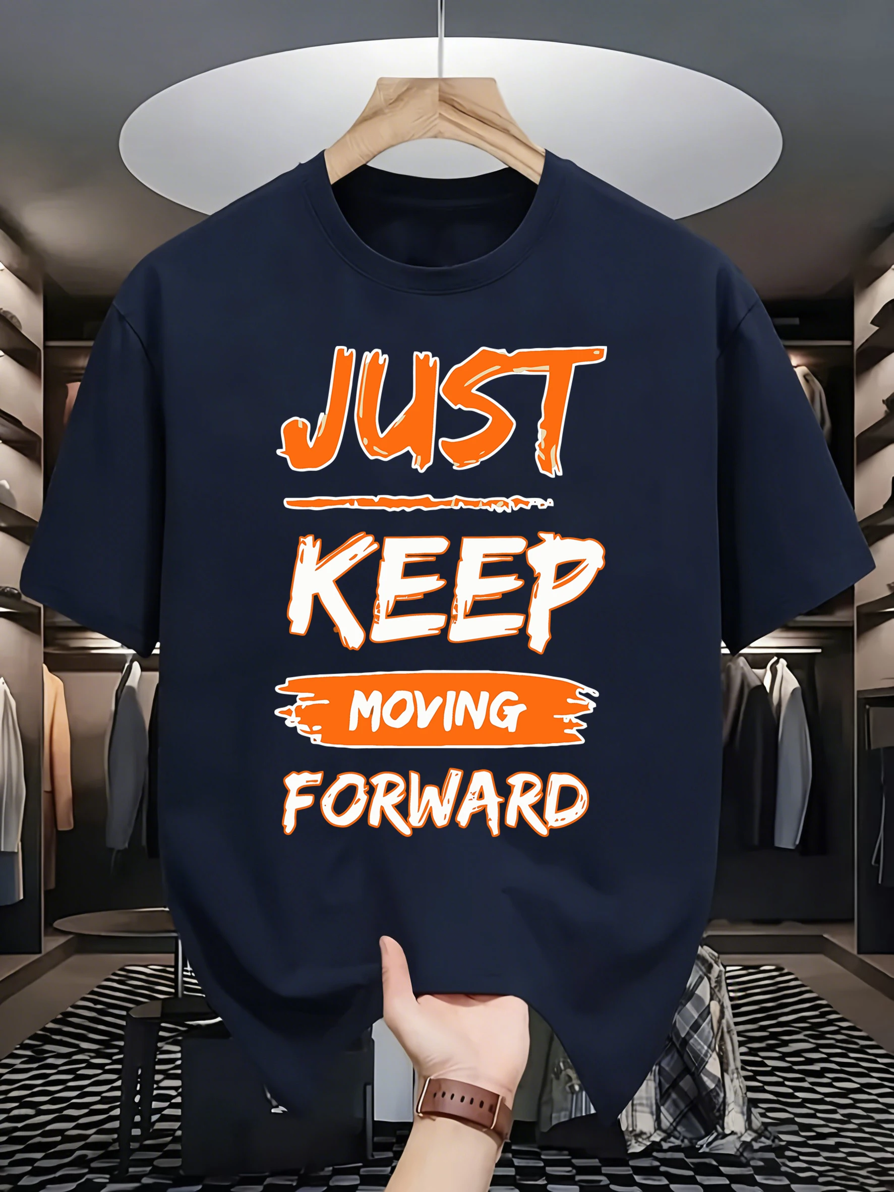 Just Keep Moving Forward Design T-Shirts für Herren, Sommer, Baumwolle, O-Ausschnitt, All-Match, lässiges Oberteil, lockere Mode, Retro-Kleidung für Herren