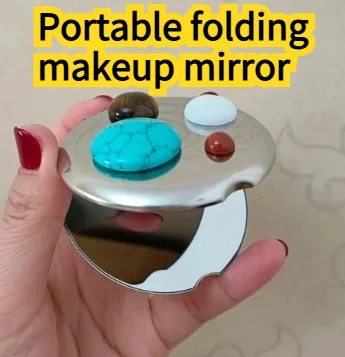NEW Portable Makeup Mirror Natural Stone Glass Stainless Steel Double-sided Portable 3D Flip Folding Mirror Gift