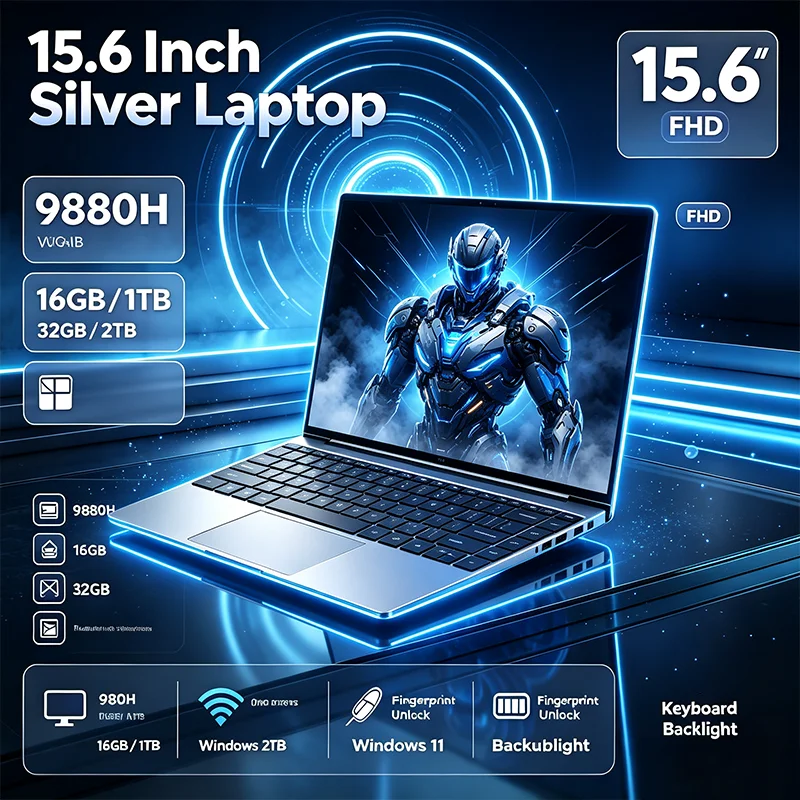 2026 new Intel Core i9 9880H 15.6 Inch 32GB RAM Fingerprint Unlock Notebook PC for Gamers Portable Notebook PC for Gamers