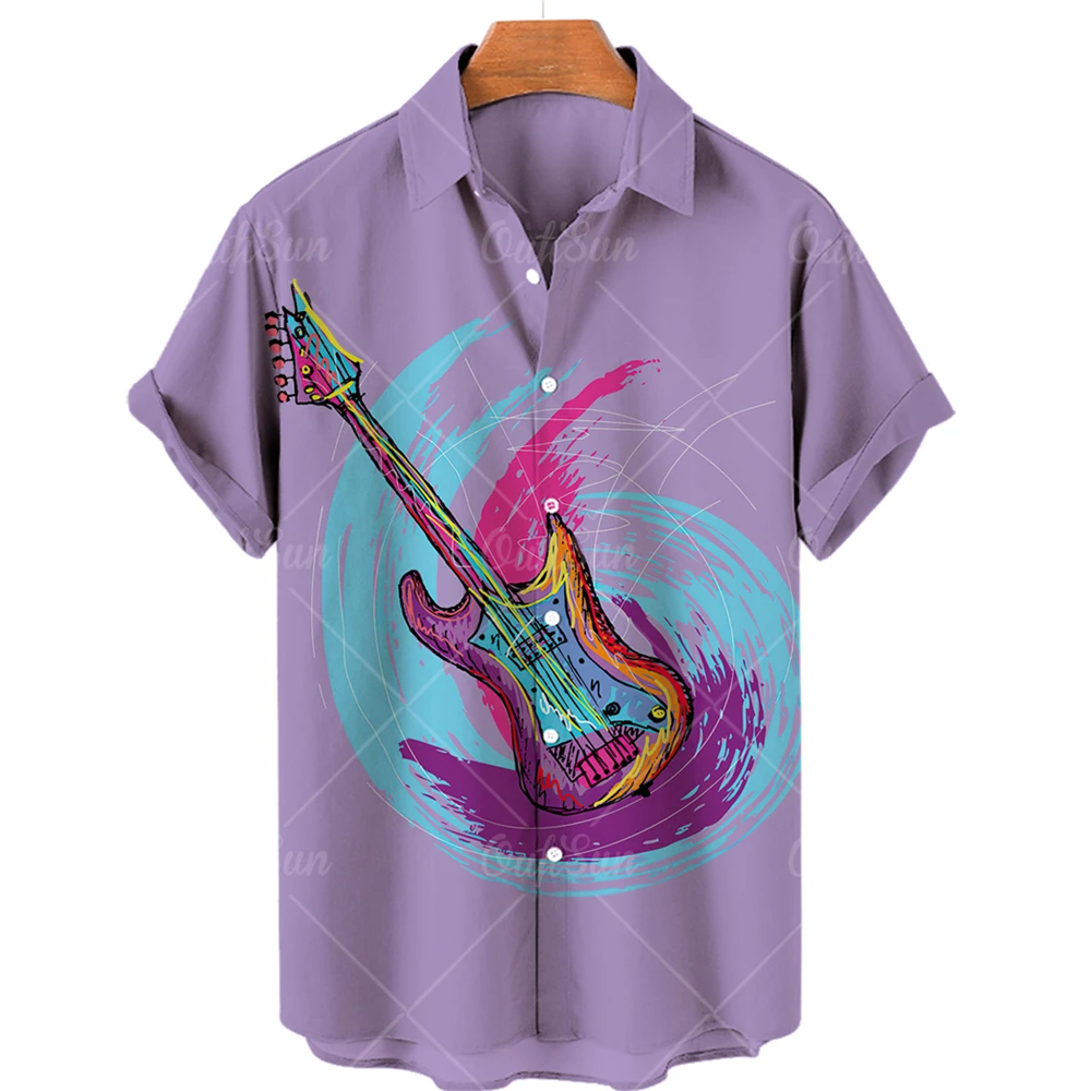 Hawaiian Men\'s Music Shirt 3d Print Musical Note Shirts For Men Oversized Rock Tee Shirt Men Clothing Male Camisa Men Designer