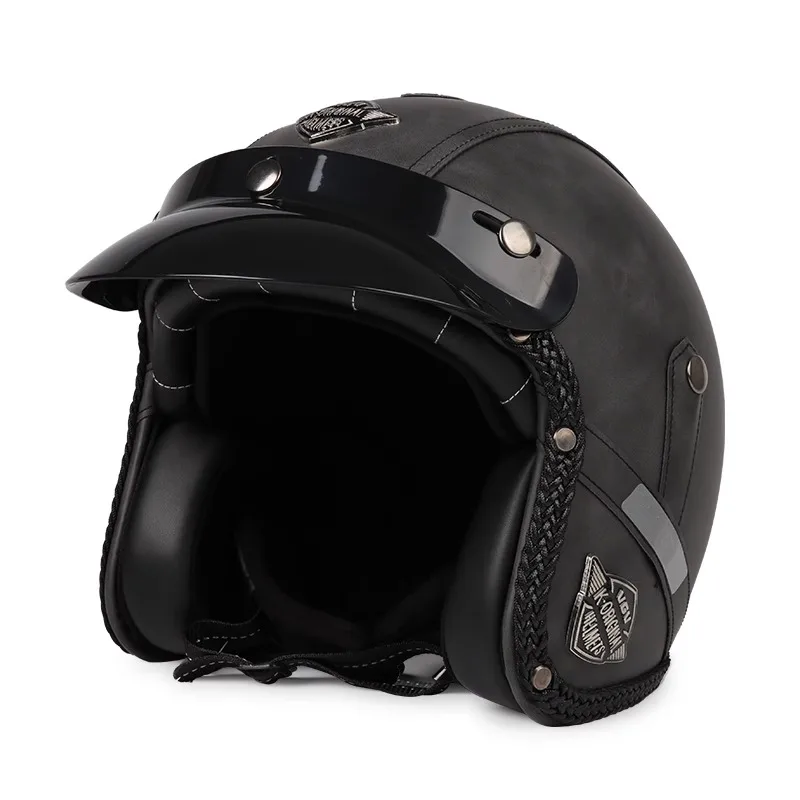 

Retro Motorcycle Helmet PU Leather Open Face 3/4 Chopper Bicycle Helmets Classic Casco Moto Vintage K7