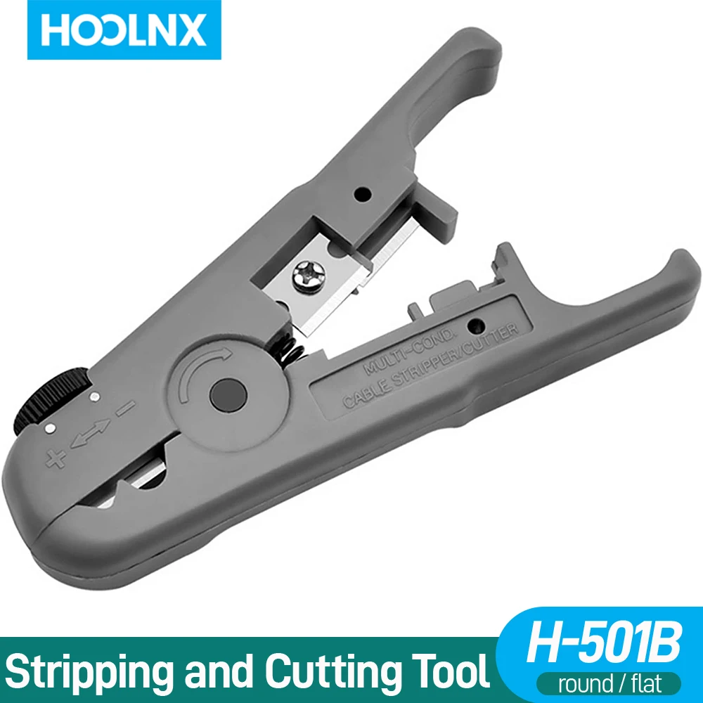 

Hoolnx Cable Stripping and Cutting Tool Adjustable Knob For Ethernet Date Telephone and Coaxial Cables Round and Flat Wires