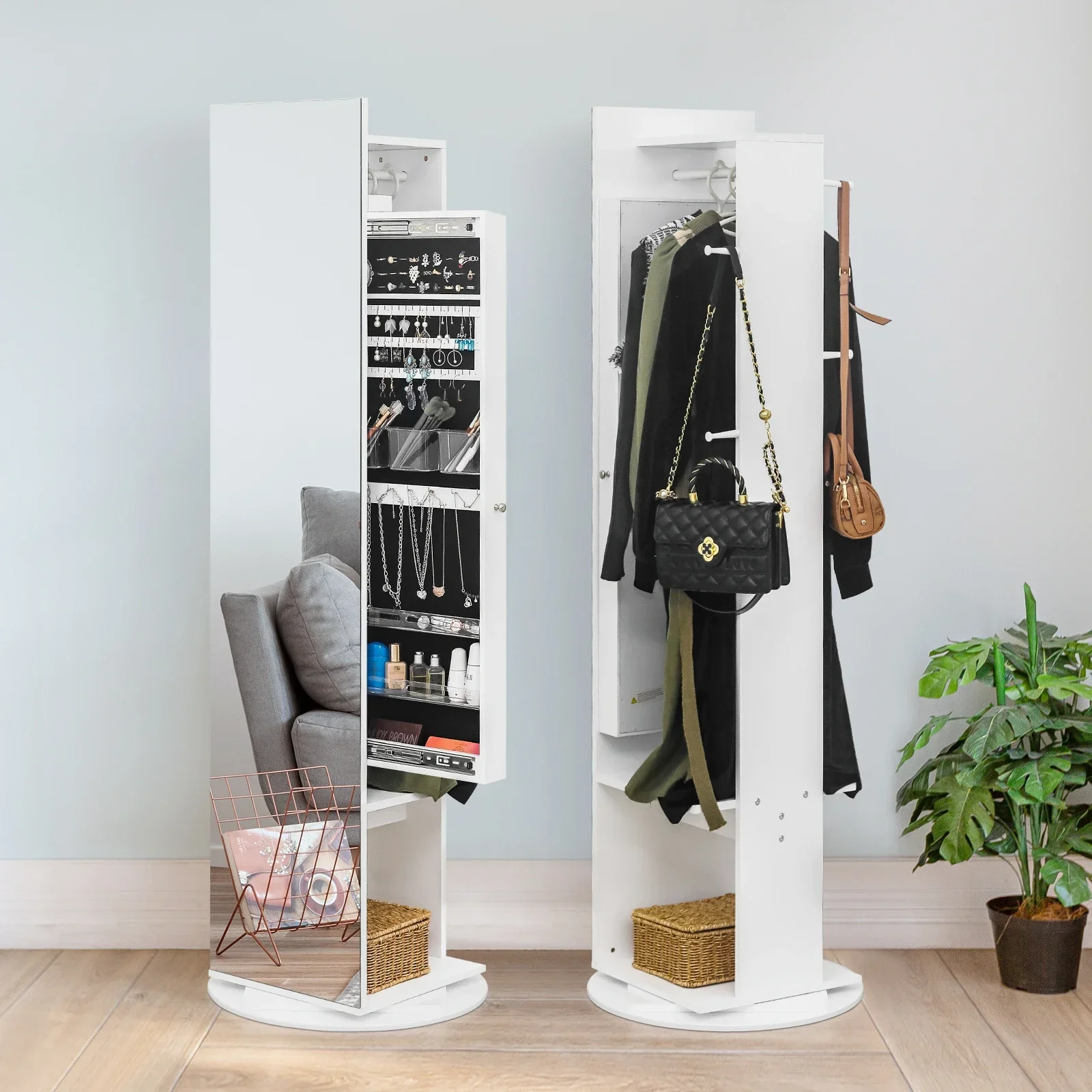 Floor-to-ceiling sliding door with acrylic storage box, 2-layer shelving, 1 coat bar and 4 coat and hat hooks