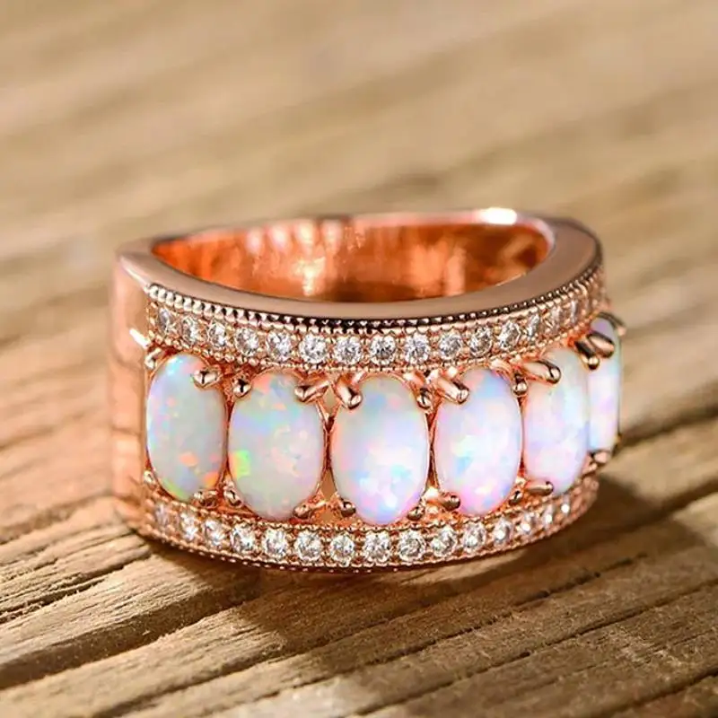 Huitan Imitation Opal Damen-Ring, ästhetisch, Party, Verlobung, Finger-Accessoires, eingelegt, glänzend, CZ, modischer, eleganter Schmuck für den Alltag