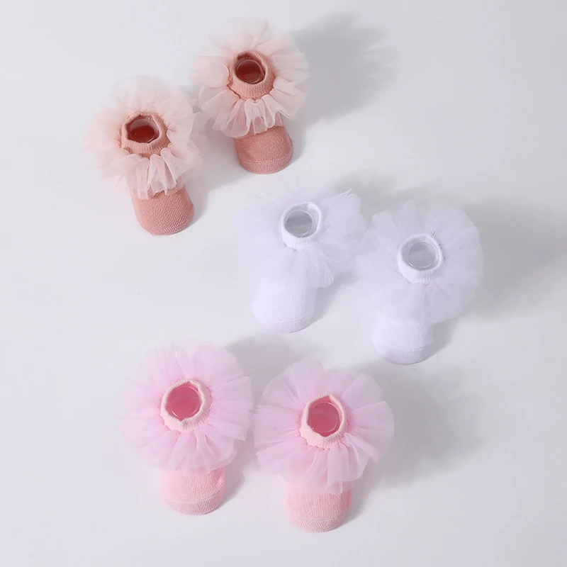 

Baby Socks for Girl Fashion Mesh Ruffles Solid Color Newborn Princess Anti-slip Floor Socks Spring Summer Toddler Soft Socken