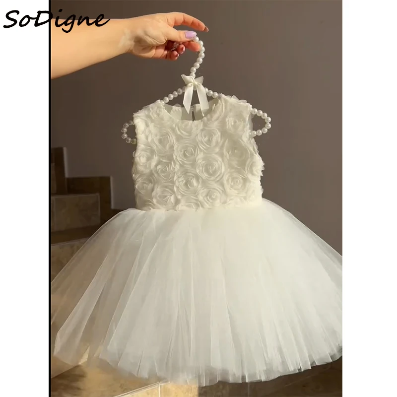 

SoDigne A-line Tulle Short Flower Girl Dress O-neck Sleeveless Kid Gown 2025 Princess Birthday Party Dresses Customized ﻿