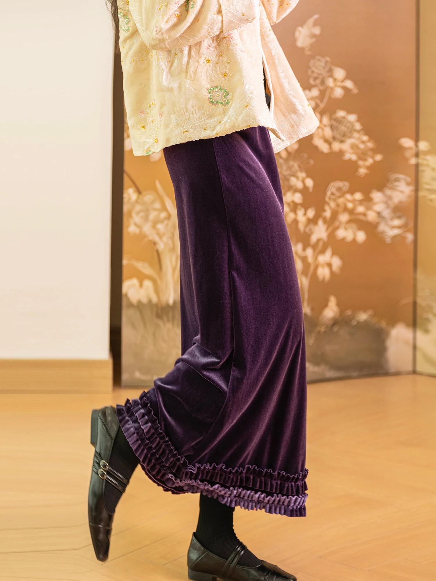 

Ele Heavy Embroidery Velvet f Skirt Elastic Waist Slimming Pearl Glittering Casual Sle Ladies Skirt for Daily Wear