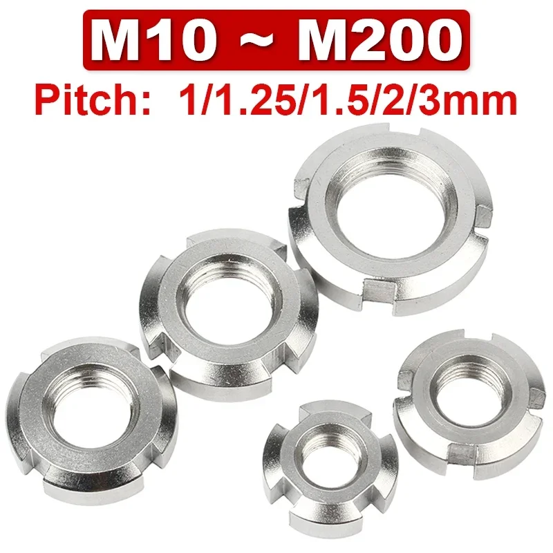 

304 Stainless Steel GUK Non-return Round Nut GB812 Slotted Round Nut Bearing Locking Fine Thread Reverse Thread M10 To 200