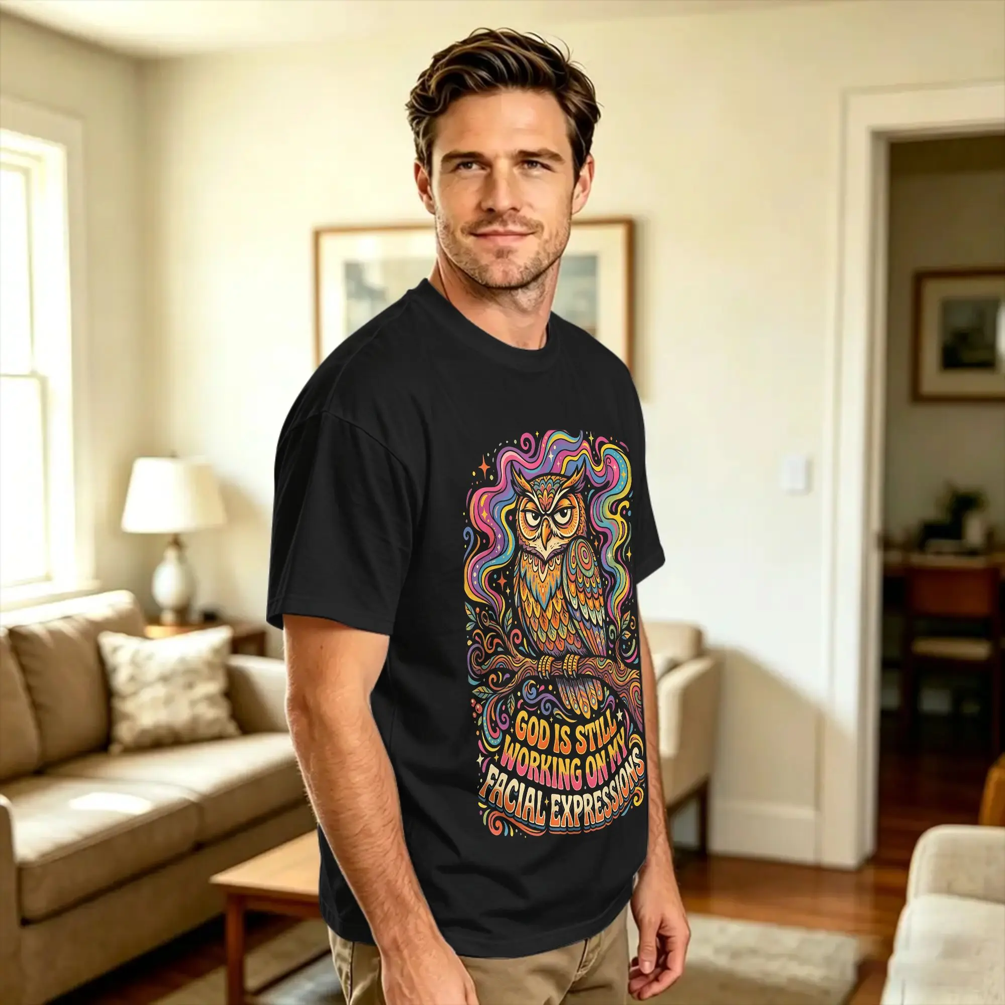 God Is Still Working On My Facial Expressions Classic T Shirt Summer  Vintage T Shirts 100% Cotton Trending Tshirt For Man Tops