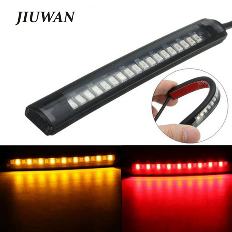 Flexible 17 LED Universal Motorcycle Running Brake Light 8 Yellow 9 Red Led Motorcycle Light Strip Tail Stop Turn Signal Light