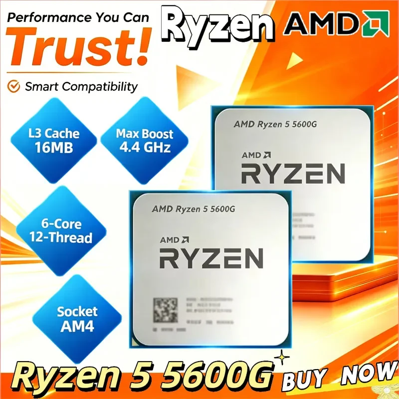 

AMD Ryzen 5 5600G Socket AM4 Desktop APU 6-Core 12-Thread Max 4.4GHz Unlocked Processor Vega7 Graphics Tray CPU No Retail Box