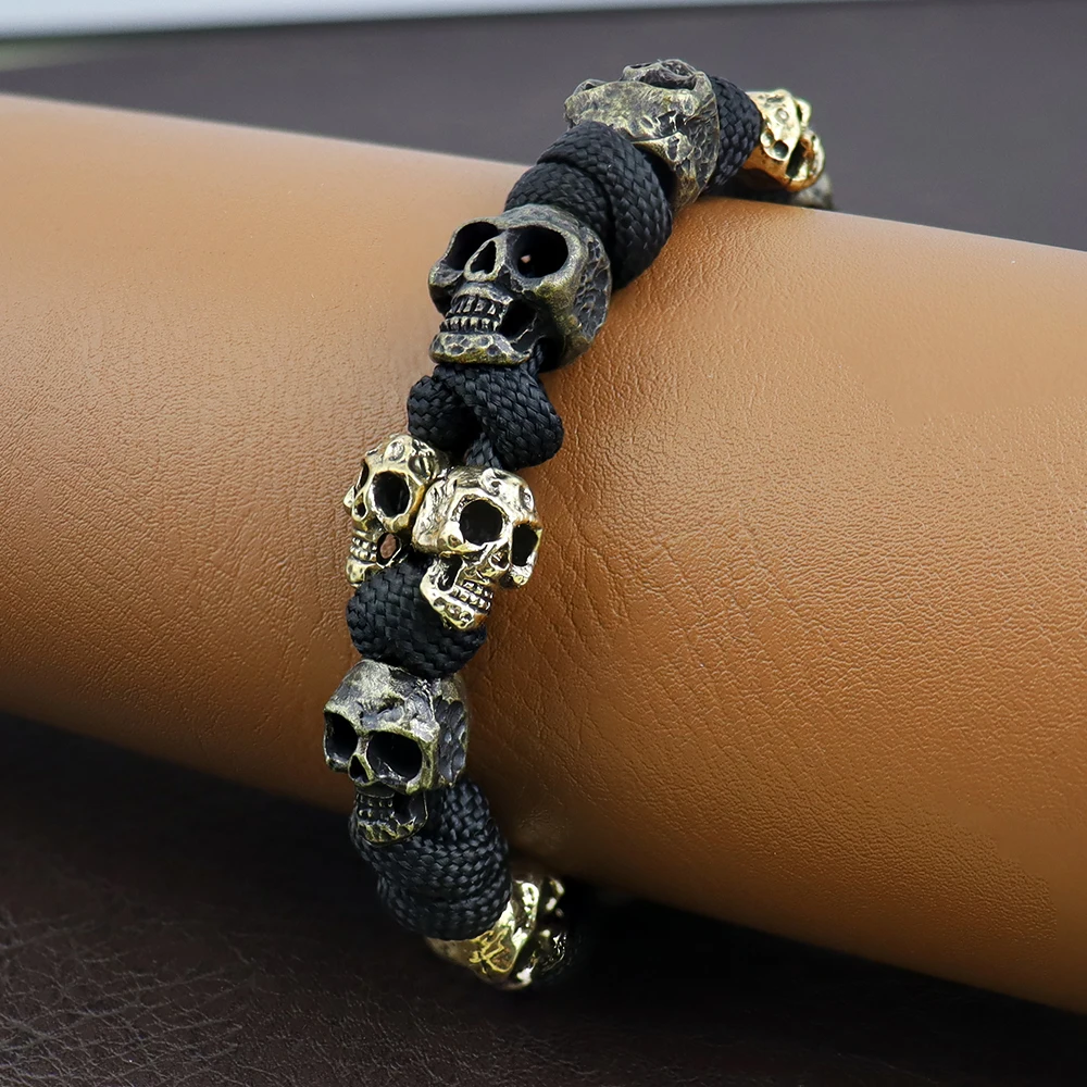 Trendy Popular Skull Bracelets for Men Gift Vintage Adjustable Woven Bracelet Punk Rock Charm Male Jewelry Accessories Wholesale