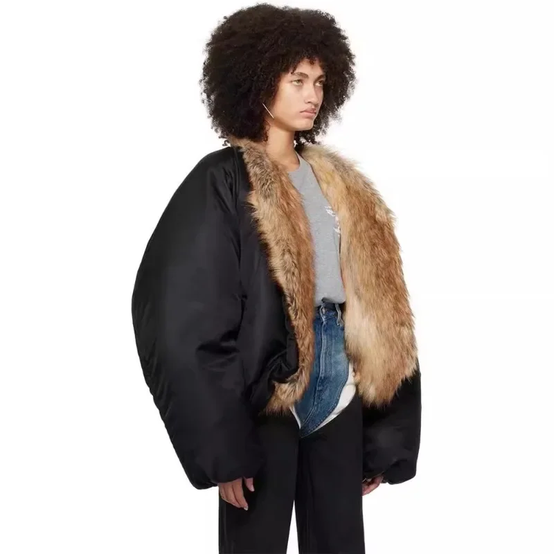 秋冬ヴィンテージファッション暖かいパファージャケット女性黒ルーズ肥厚長袖綿入りコート女性服