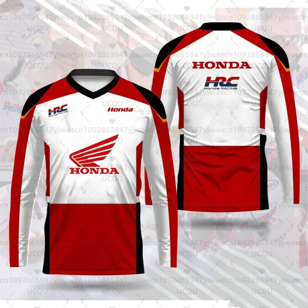 

2026 Men's And Women's Motorcycle Speed V-neck Honda Riding Long Sleeved T-Shirt Summer Quick Drying Long Sleeved T-shirt