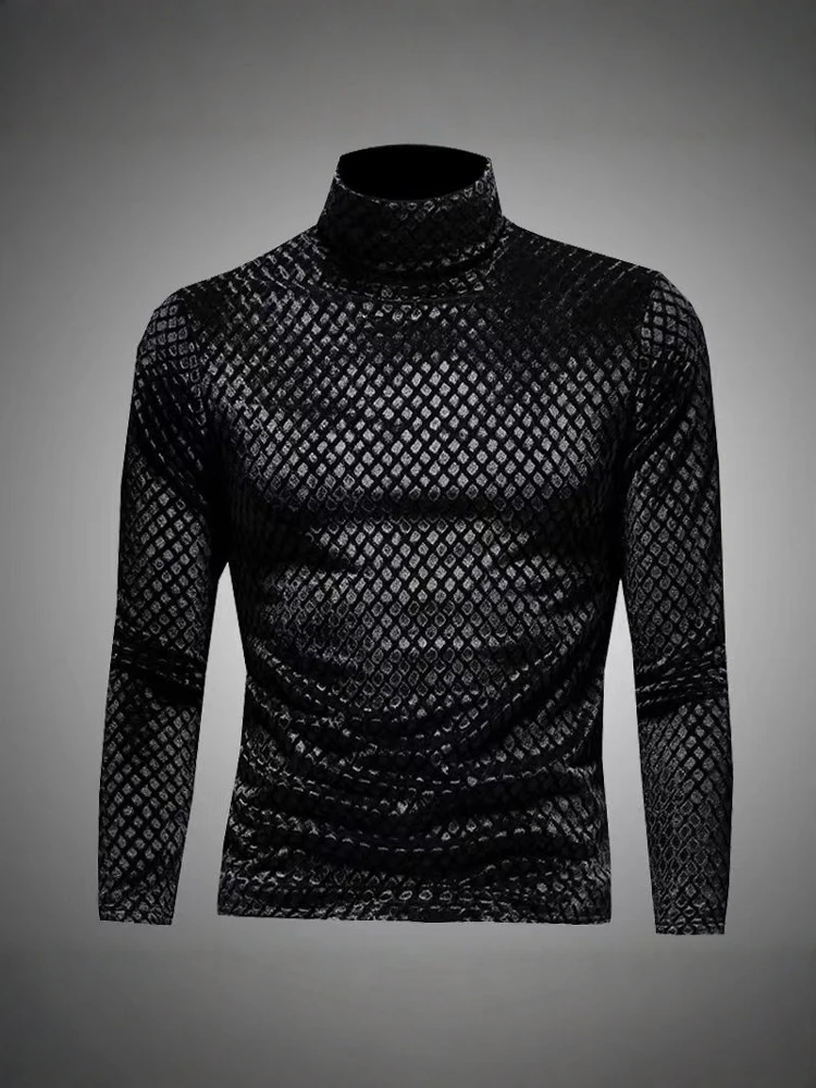 

Men's Fce Lined Thi High Collar Long Sve T-irt Winter Warm Plaid Inner Wear Faionable Base irt Youth Sle