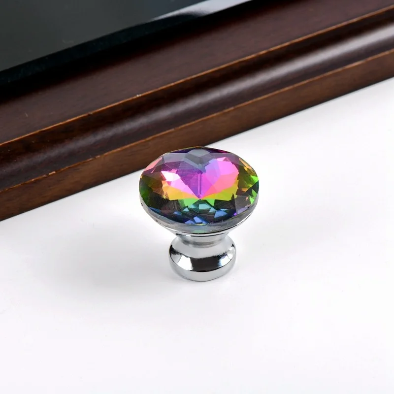 

Modern fashion shower room crystal handle Glass Drawer single hole hardware colorful handle 30mm10