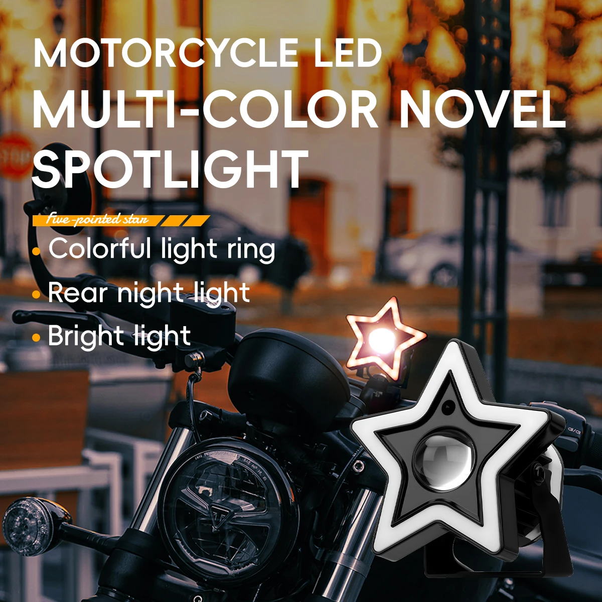 

1PCS Motorcycle LED Lens Spotlight Creative Five-Pointed Star RGB Aperture Flashing Light White Yellow High/Low Beam Headlight
