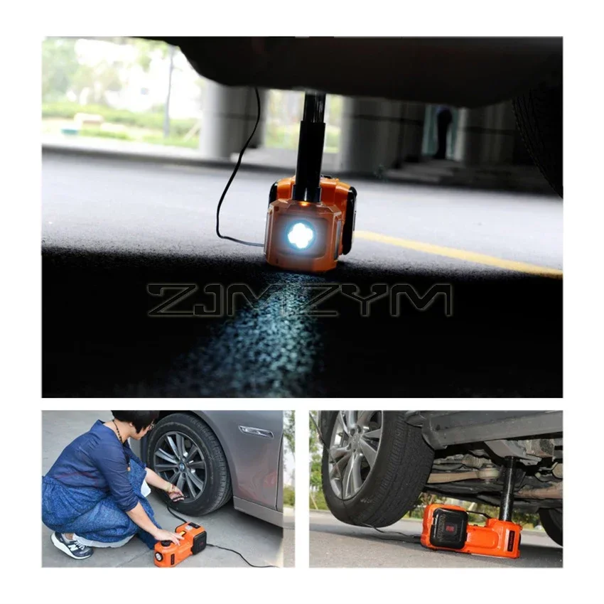 12V 5Ton Car Electric Hydraulic Floor Jack, Tire Inflator Pump and LED Flashlight 2 in 1 Set With Safe Hammer