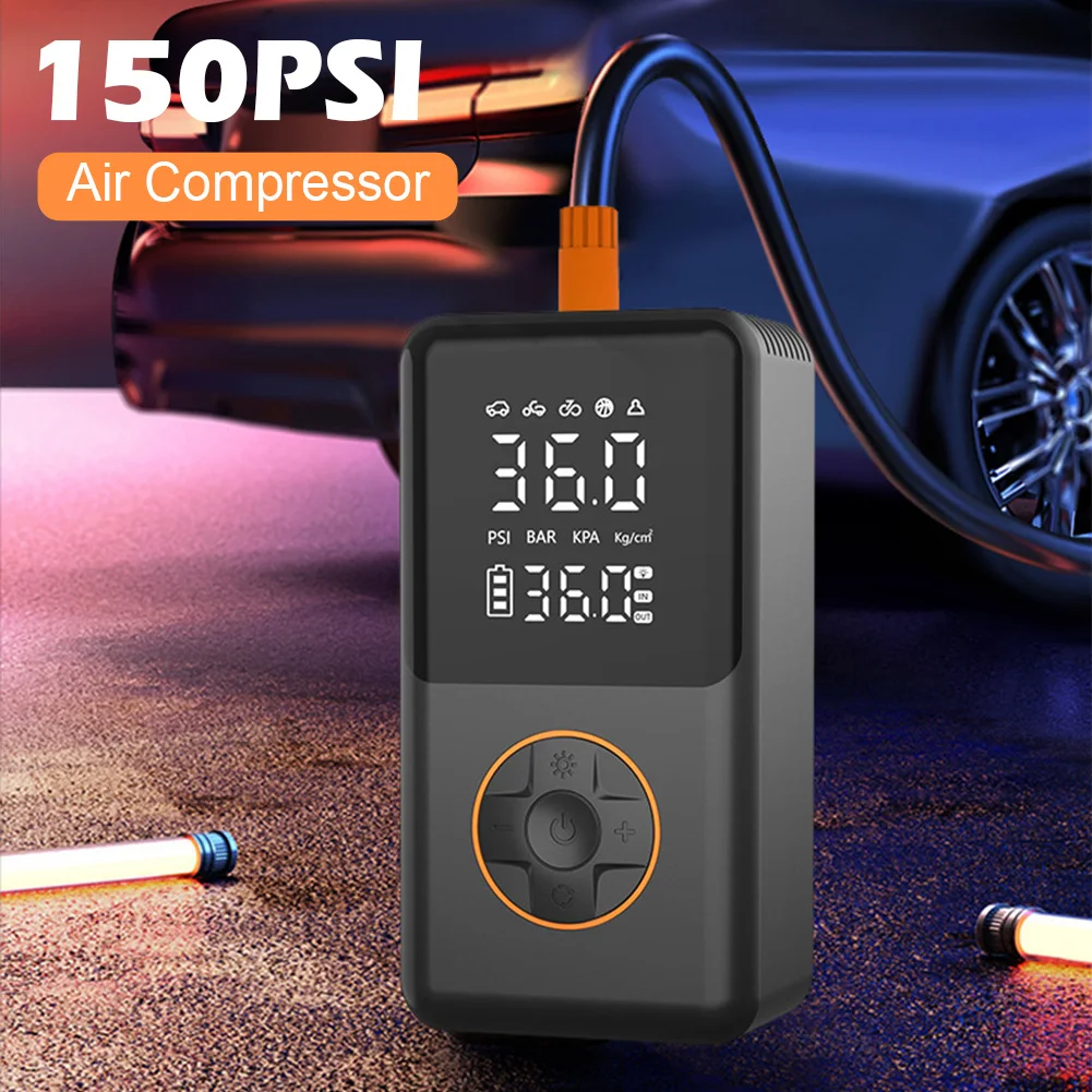 

150PSI Tire Inflator Air Compressor Cordless with Digital Dual Values Display Car Tires Pump with LED Lights for Cars Motorcycle