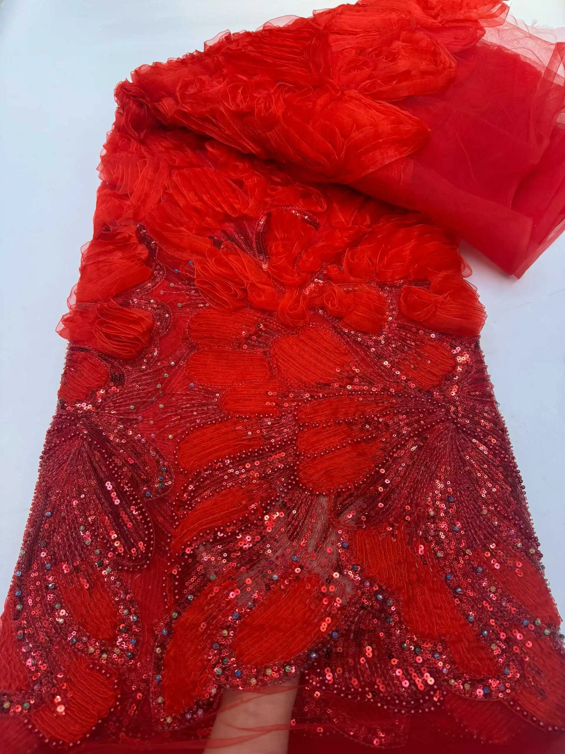 Luxury Stones African Lace Fabric 2026 High Quality Sequins Beads Lace Fabrics For Nigerian Wedding French Tulle Lace Fabric