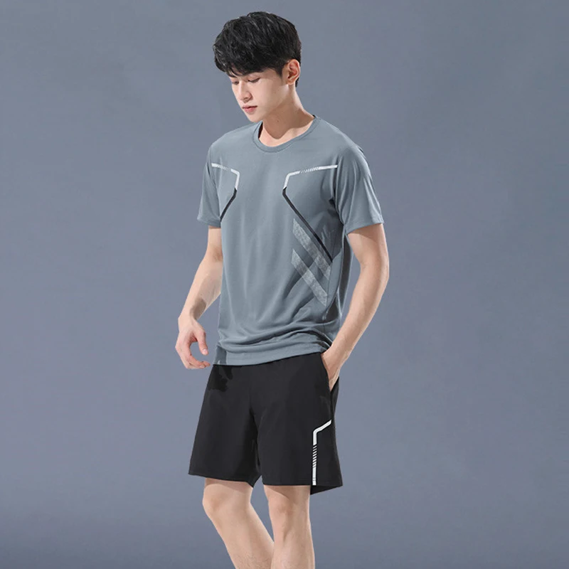CHRLCK Men's Quick Drying Running Sets Breathable Hiking Fishing T-Shirt Short Soft Elasticity Gym Fitness Suits Outdoor Sports image 6